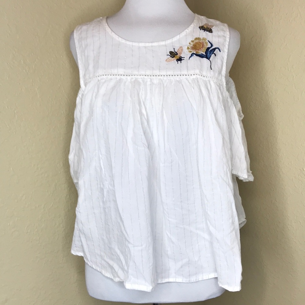 Forever 21 | Striped White Cold Shoulder Blouse S